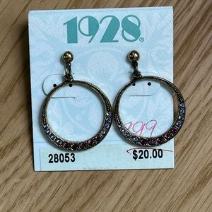 1928 Gold Earrings with Purple and Pink Accents